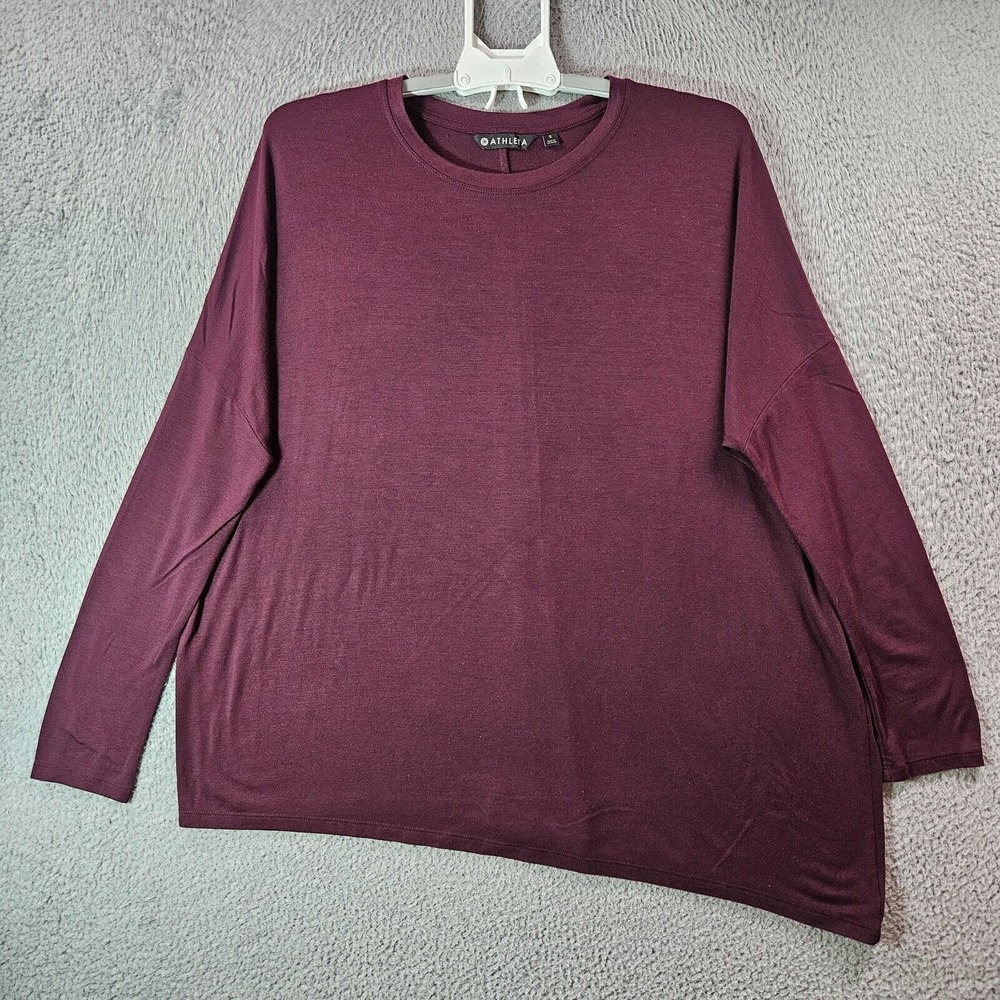 Athleta Oversized Active Top Tee Women Small Long Sleeve Dark Maroon Red